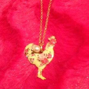 Floral Rooster Necklace with Goldtone Earrings
